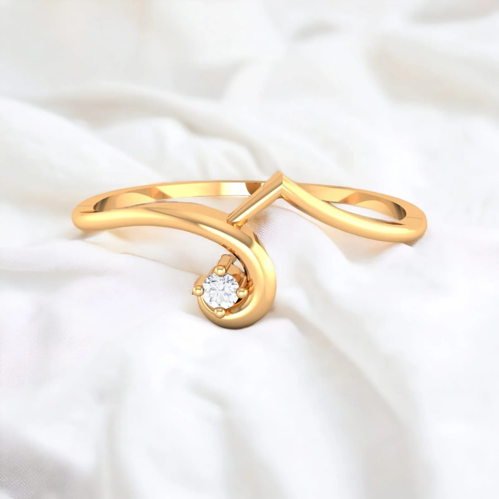 14K Yellow Gold Minimalist Diamond Ring for Women