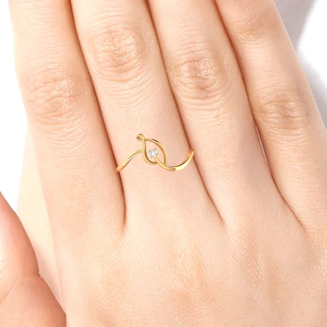 14K Yellow Gold Swirl Diamond Ring For Women - Image 5