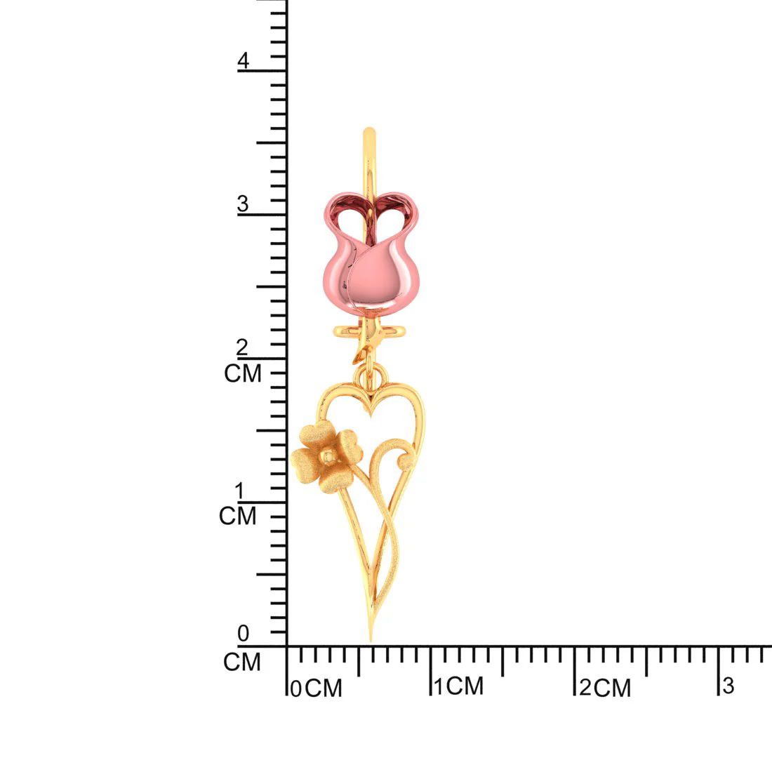 14k Yellow With Long Heart And Flower Gold Earrings - Image 5