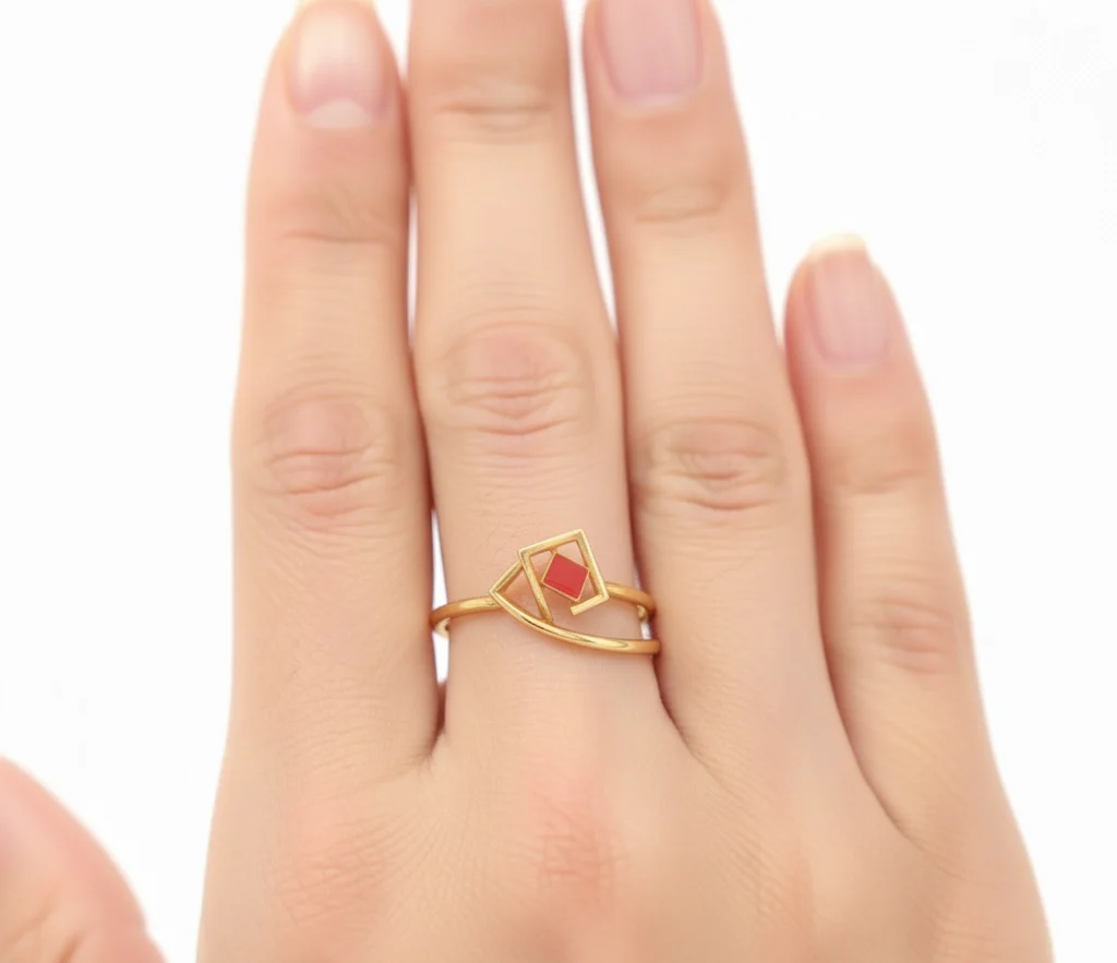 14KT (585) BIS Hallmark Gold Coral GeoTwist Ring for Women - Image 4