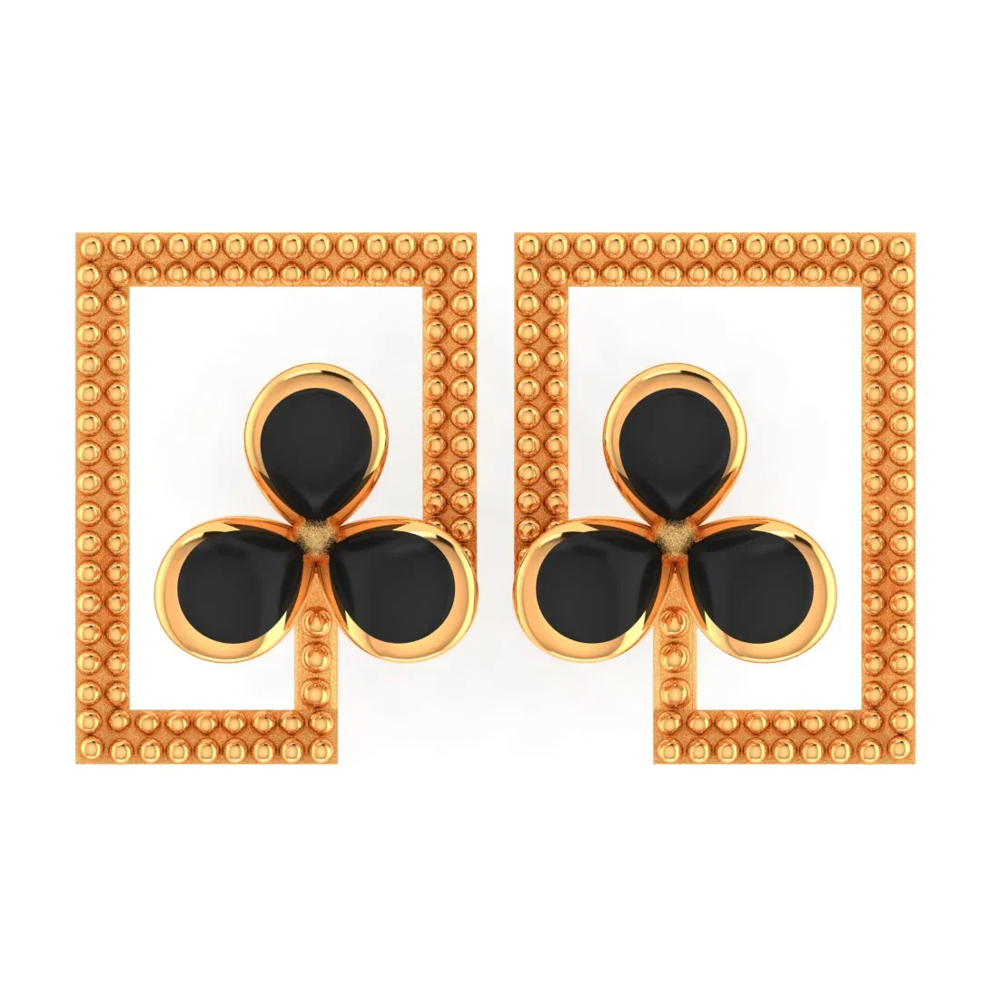 14KT (585) BIS Hallmark Gold Noir Clover Stud Earrings for Women - Image 4