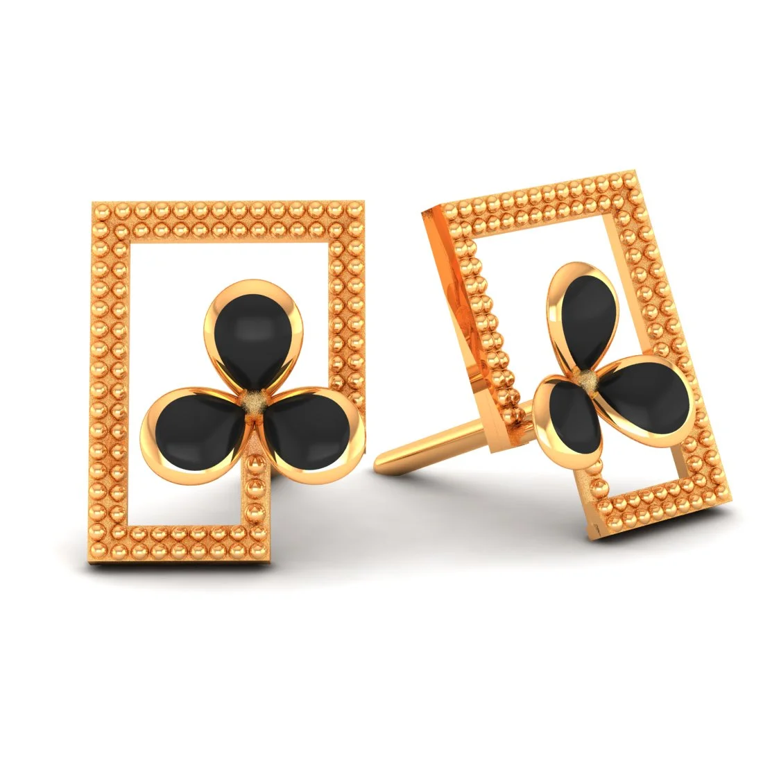 14KT (585) BIS Hallmark Gold Noir Clover Stud Earrings for Women - Image 5