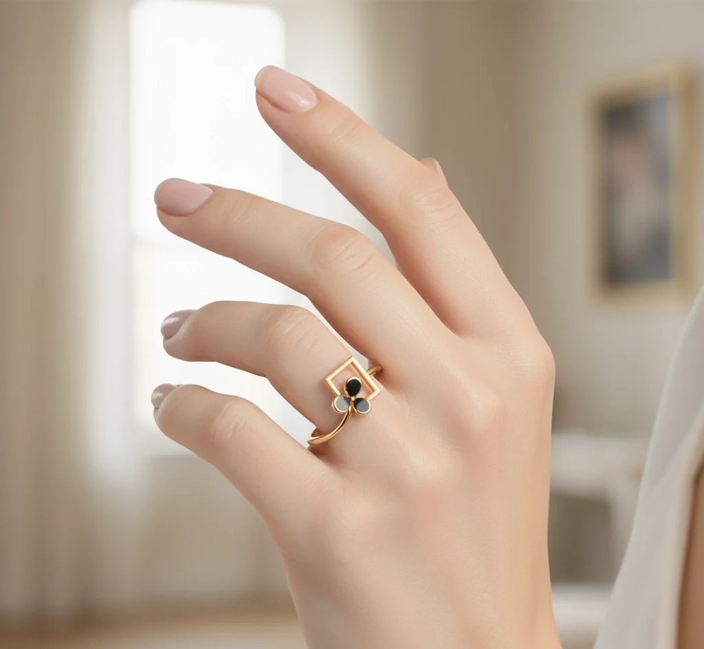 14KT (585) BIS Hallmark Gold Noir PetalFrame Ring for Women - Image 2