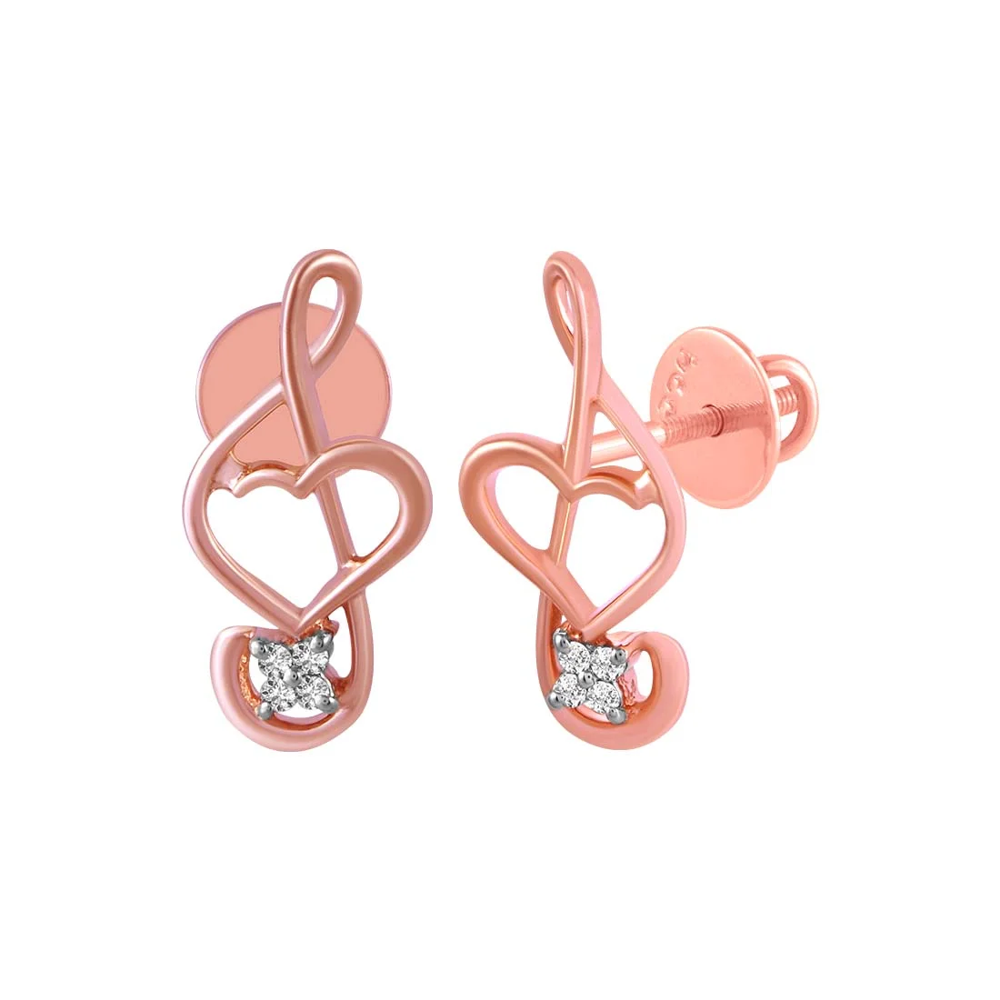14KT (585) BIS Hallmark Rose Gold & Diamond Musical Note Stud Earrings - Image 2