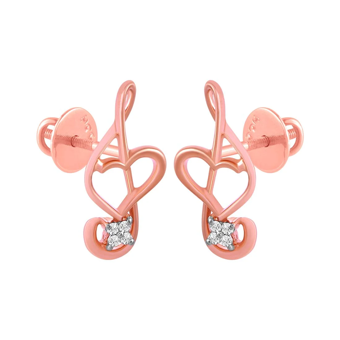 14KT (585) BIS Hallmark Rose Gold & Diamond Musical Note Stud Earrings - Image 3