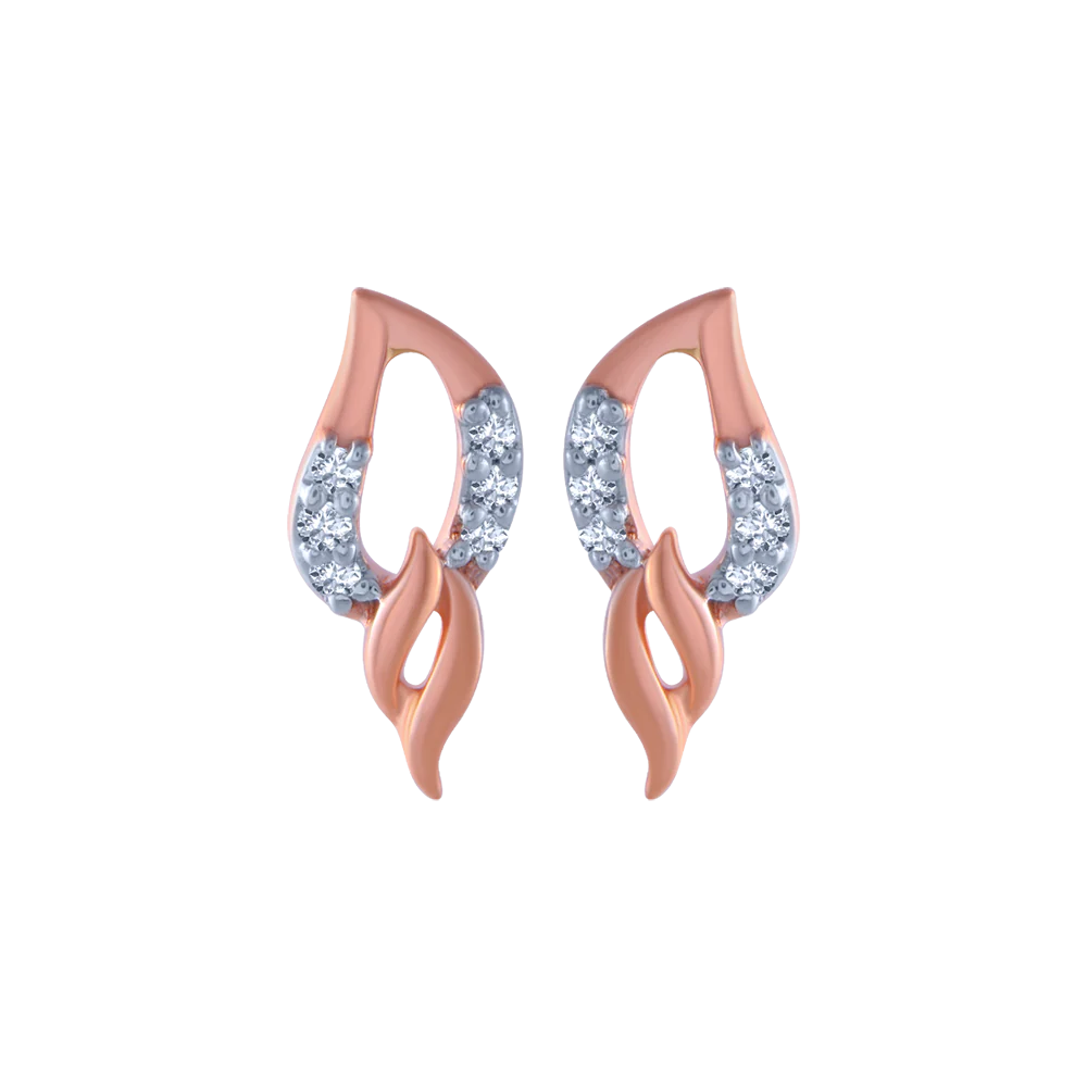 14KT (585) Rose Gold And Diamond Stud Earrings For Women