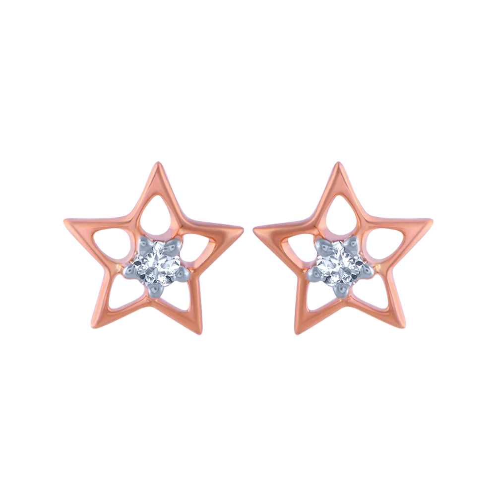 14KT (585) Rose Gold And Diamond Stud Earrings For Women