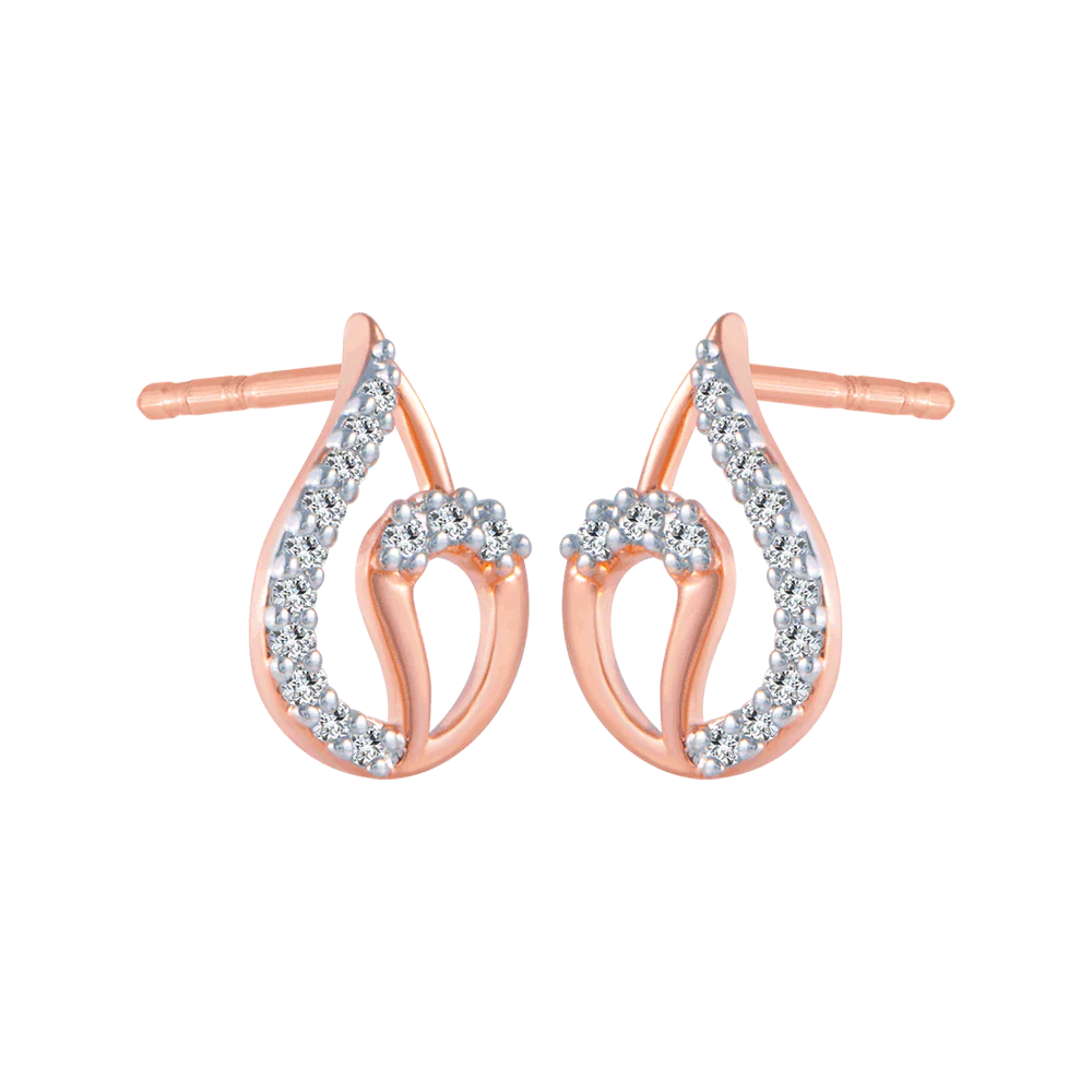 14KT (585) Rose Gold And Diamond Stud Earrings For Women - Image 3