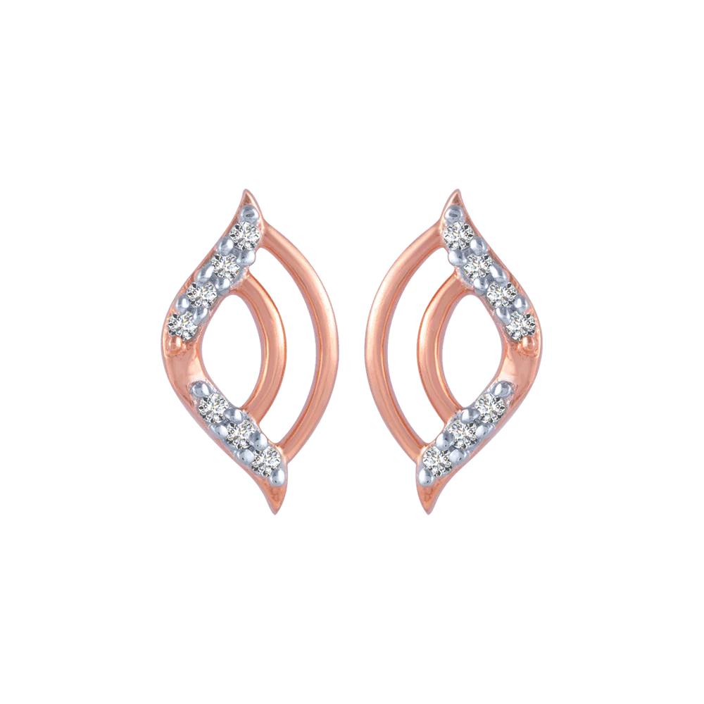 14KT (585) Rose Gold And Diamond Stud Earrings For Women