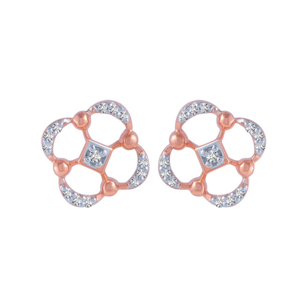 14KT (585) Rose Gold And Diamond Stud Earrings For Women
