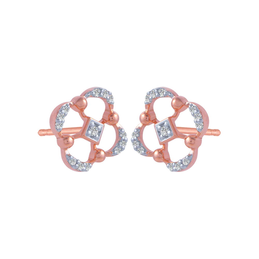 14KT (585) Rose Gold And Diamond Stud Earrings For Women - Image 3