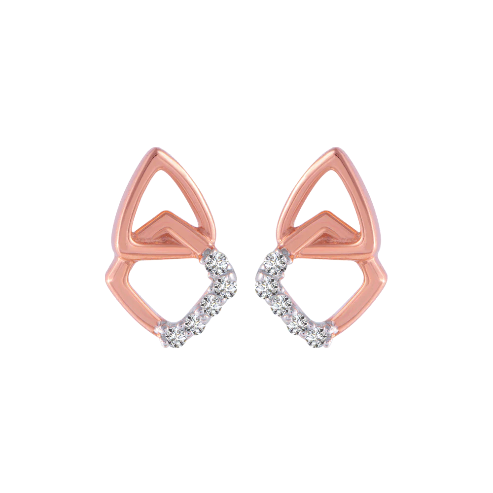 14KT (585) Rose Gold And Diamond Stud Earrings For Women