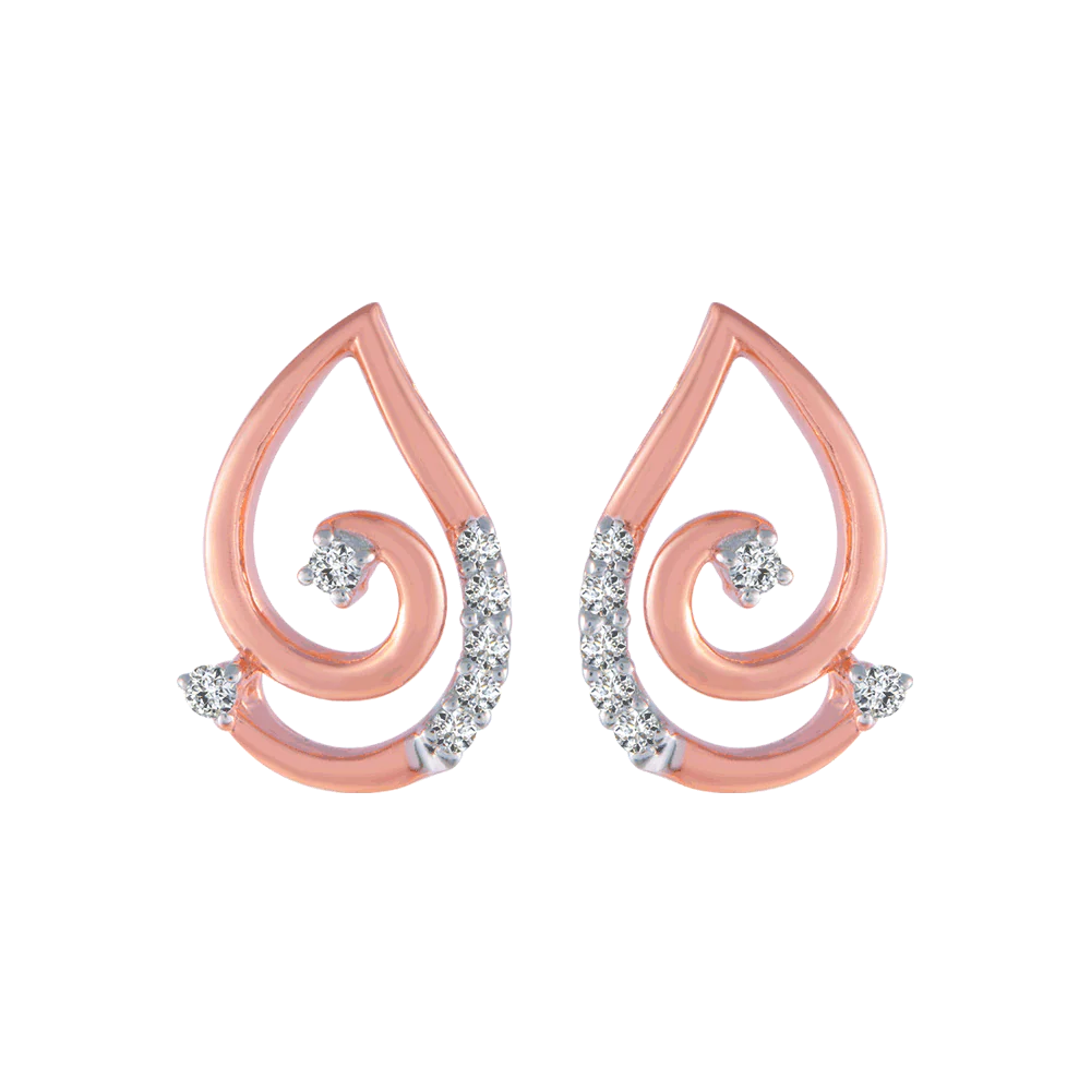 14KT (585) Rose Gold And Diamond Stud Earrings For Women