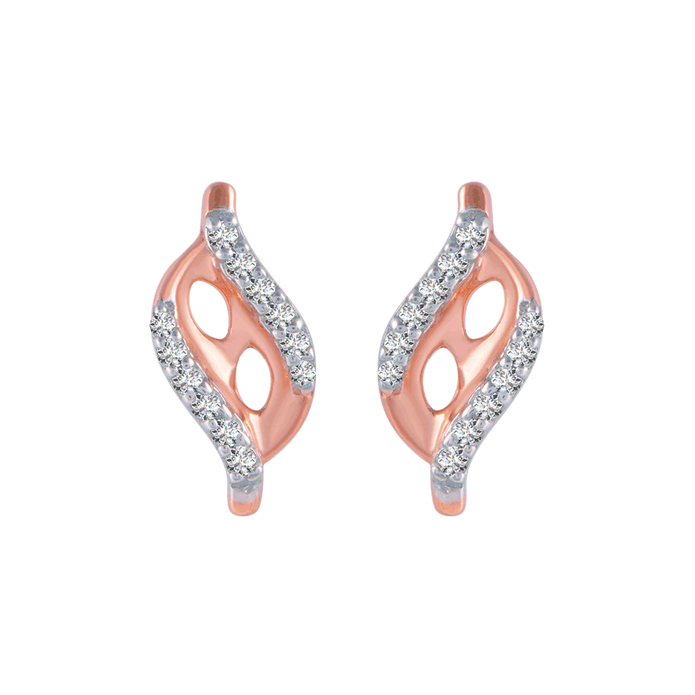 14KT (585) Rose Gold And Diamond Stud Earrings For Women