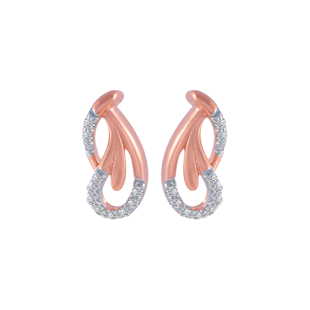 14KT (585) Rose Gold And Diamond Stud Earrings For Women