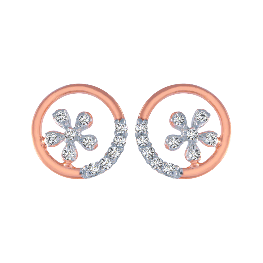 14KT (585) Rose Gold And Diamond Stud Earrings For Women