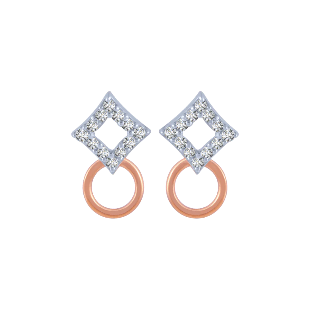 14KT (585) Rose Gold And Diamond Stud Earrings For Women