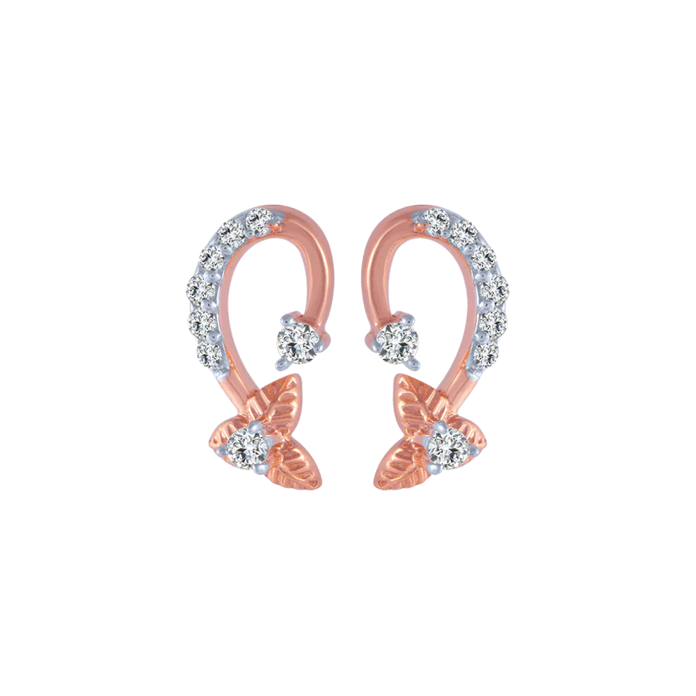 14KT (585) Rose Gold And Diamond Stud Earrings For Women