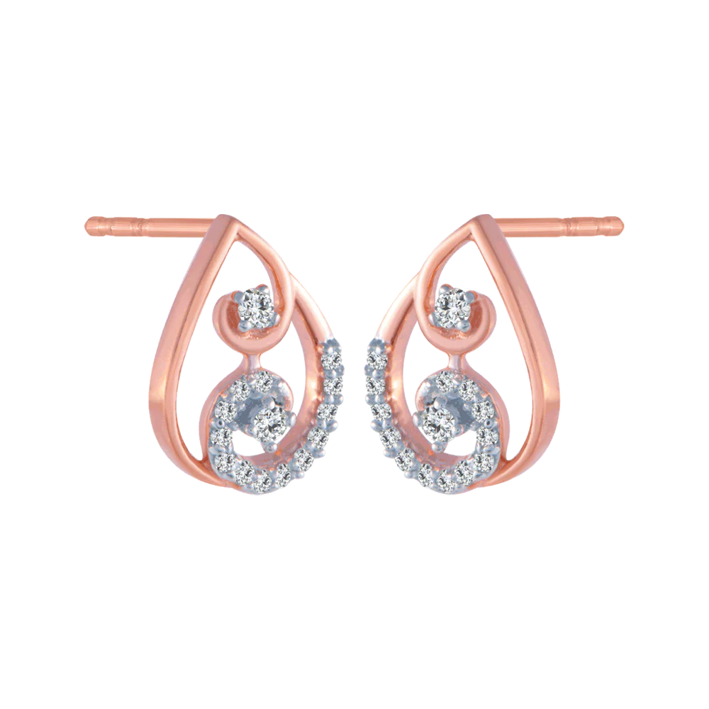 14KT (585) Rose Gold And Diamond Stud Earrings For Women - Image 3