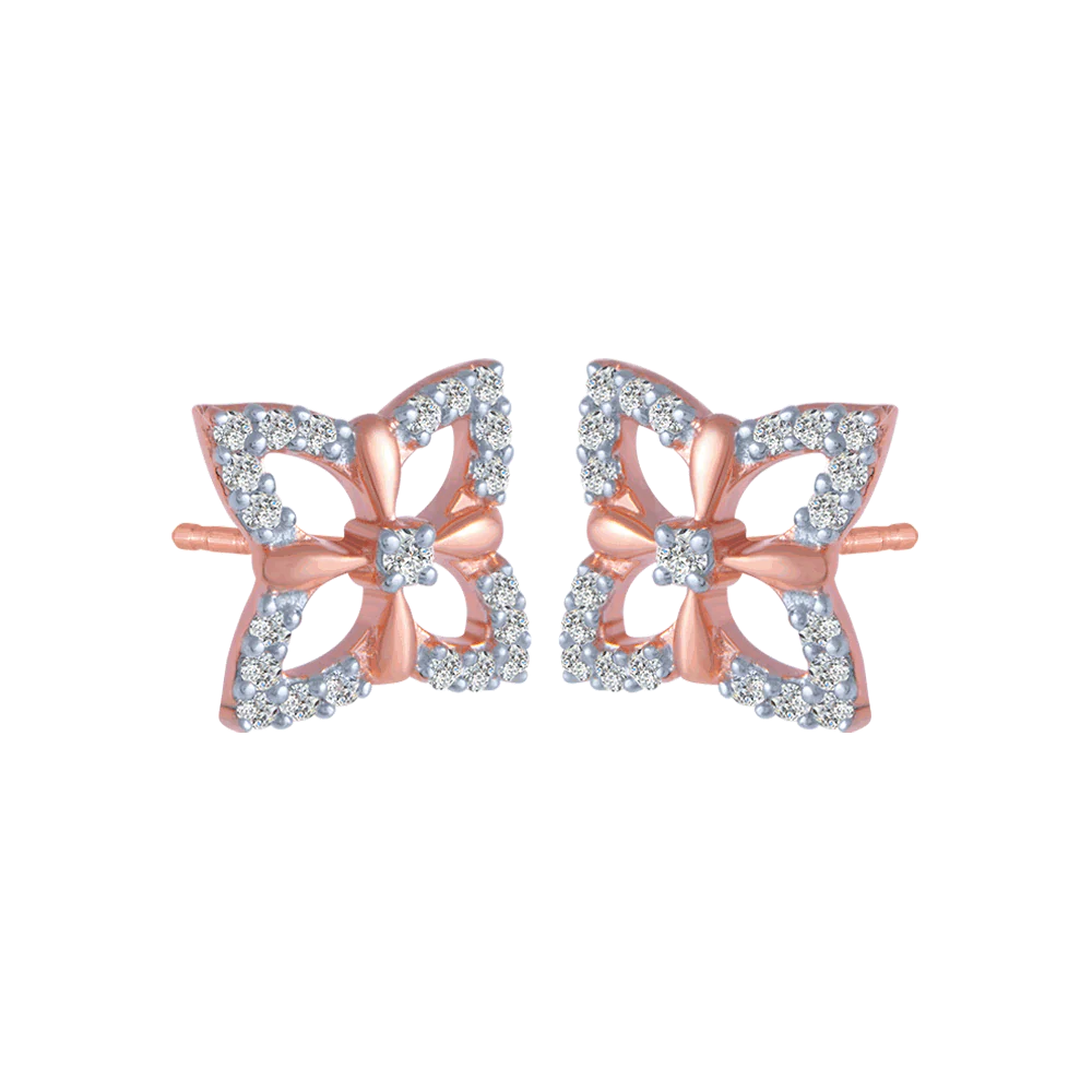 14KT (585) Rose Gold And Diamond Stud Earrings For Women - Image 3