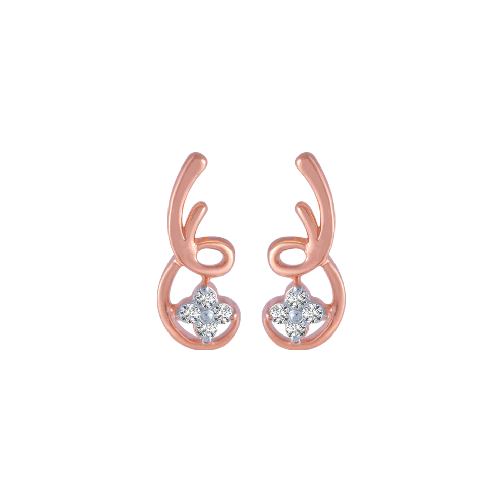 14KT (585) Rose Gold And Diamond Stud Earrings For Women