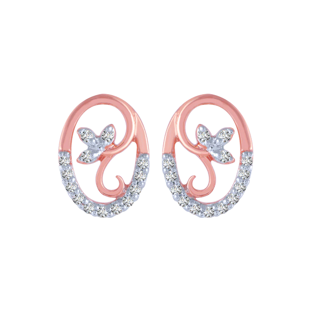14KT (585) Rose Gold And Diamond Stud Earrings For Women