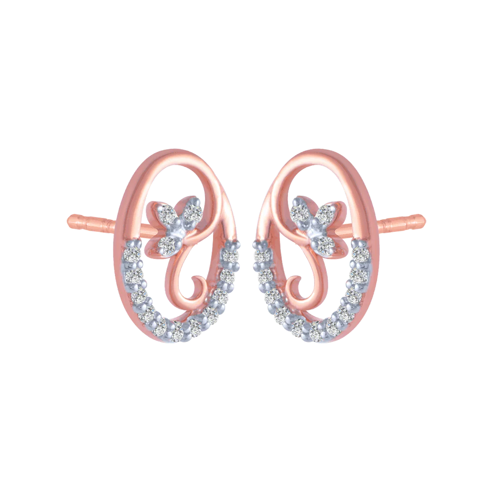 14KT (585) Rose Gold And Diamond Stud Earrings For Women - Image 3