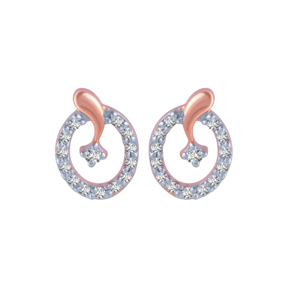 14KT (585) Rose Gold And Diamond Stud Earrings For Women