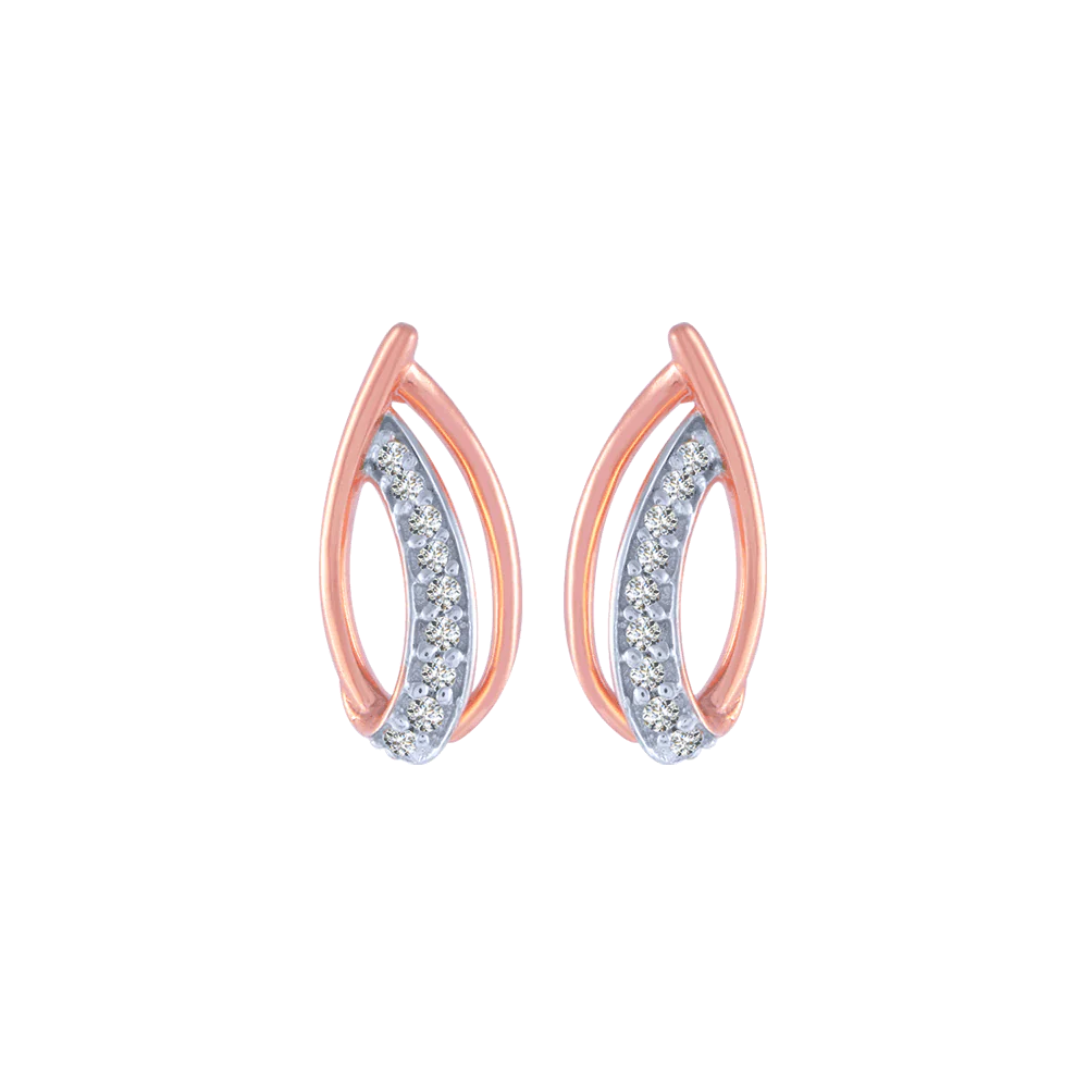 14KT (585) Rose Gold And Diamond Stud Earrings For Women