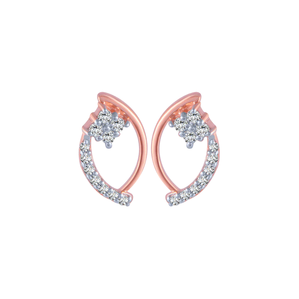 14KT (585) Rose Gold And Diamond Stud Earrings For Women