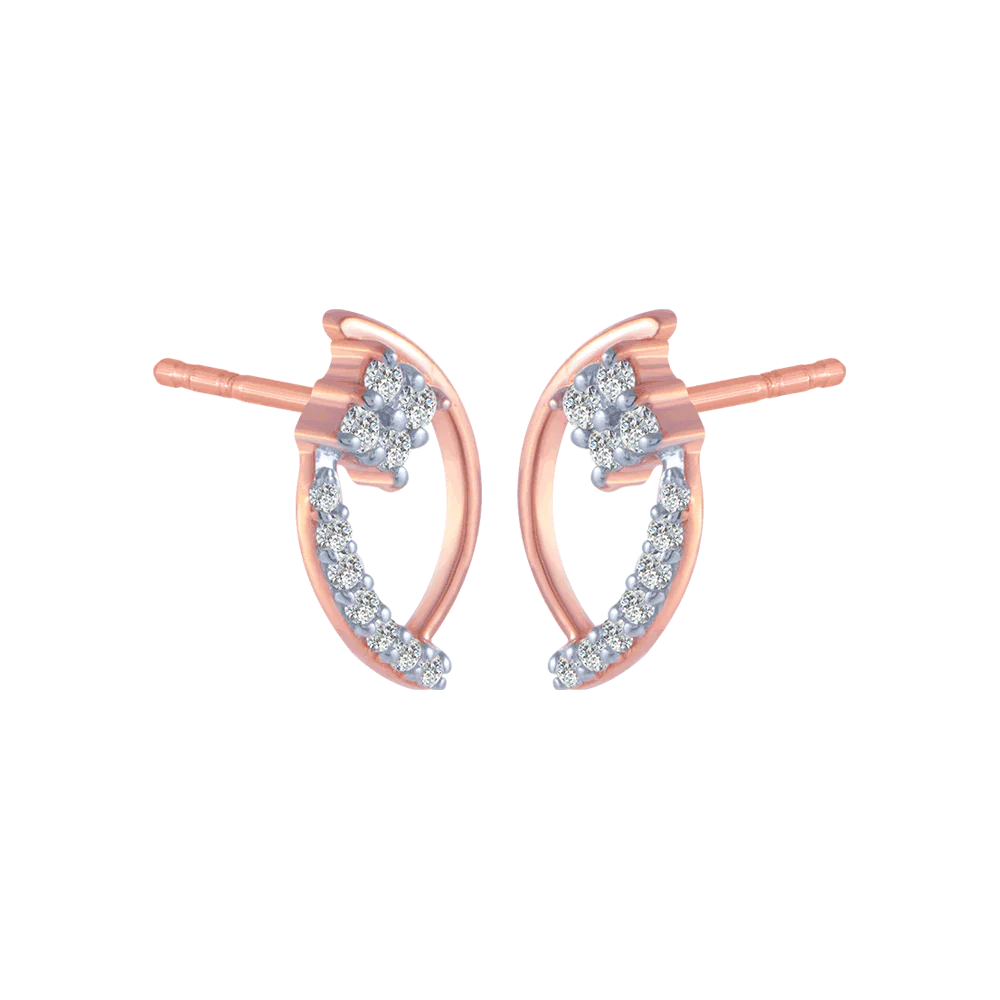 14KT (585) Rose Gold And Diamond Stud Earrings For Women - Image 3