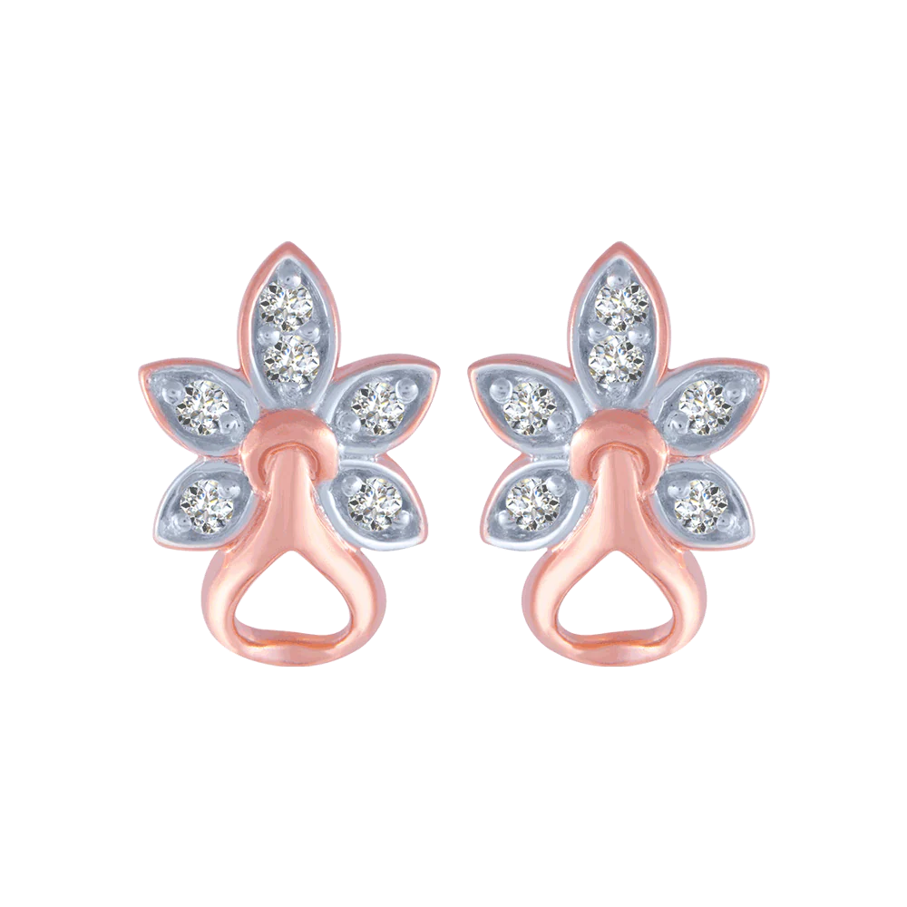 14KT (585) Rose Gold And Diamond Stud Earrings For Women