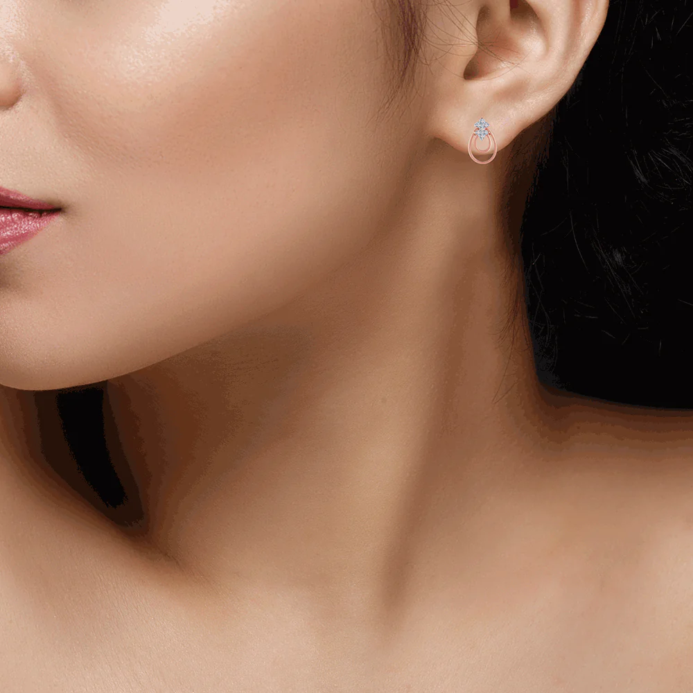 14KT (585) Rose Gold And Diamond Stud Earrings For Women - Image 2