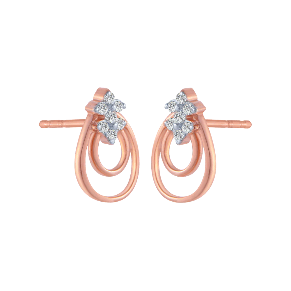 14KT (585) Rose Gold And Diamond Stud Earrings For Women - Image 3