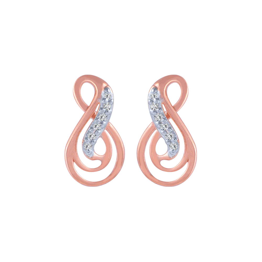 14KT (585) Rose Gold And Diamond Stud Earrings For Women