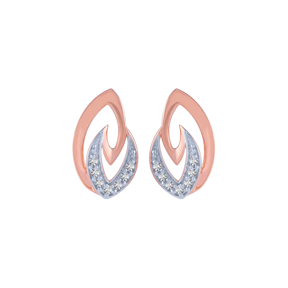 14KT (585) Rose Gold And Diamond Stud Earrings For Women