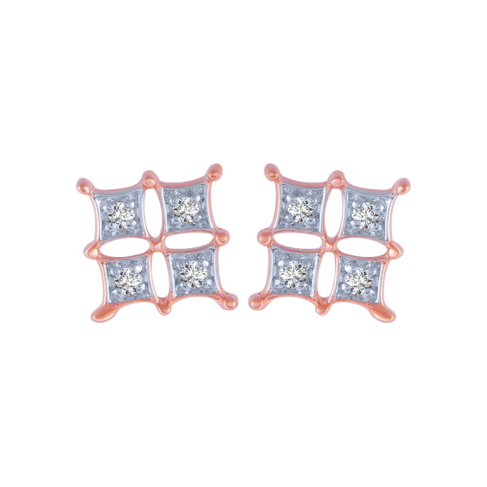 14KT (585) Rose Gold And Diamond Stud Earrings For Women