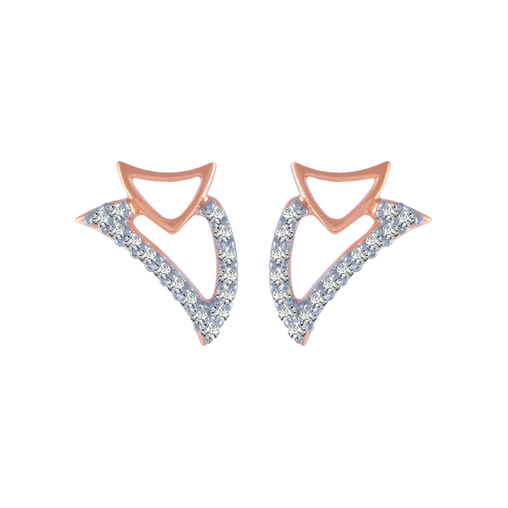 14KT (585) Rose Gold And Diamond Stud Earrings For Women