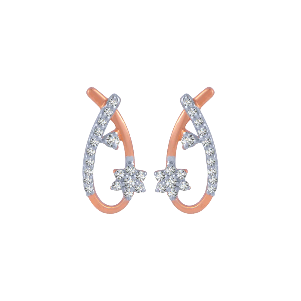 14KT (585) Rose Gold And Diamond Stud Earrings For Women