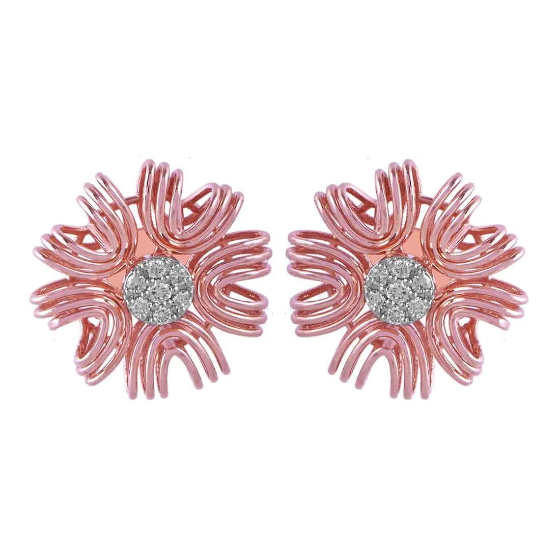 14KT (585) Rose Gold & Diamond Intricate Floral Stud Earrings