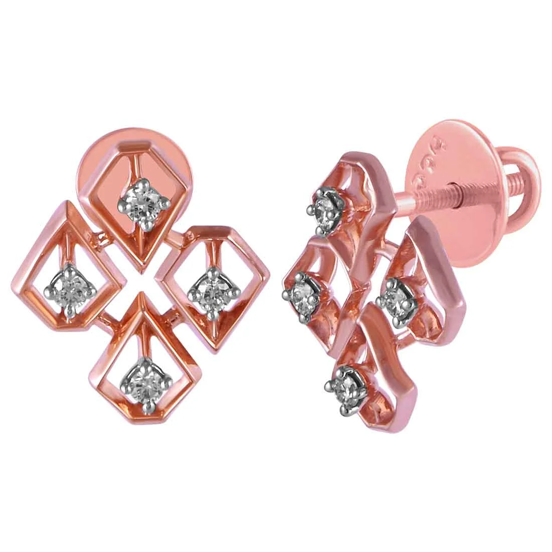 14KT (585) Rose Gold & Diamond Stud Earrings - Image 2