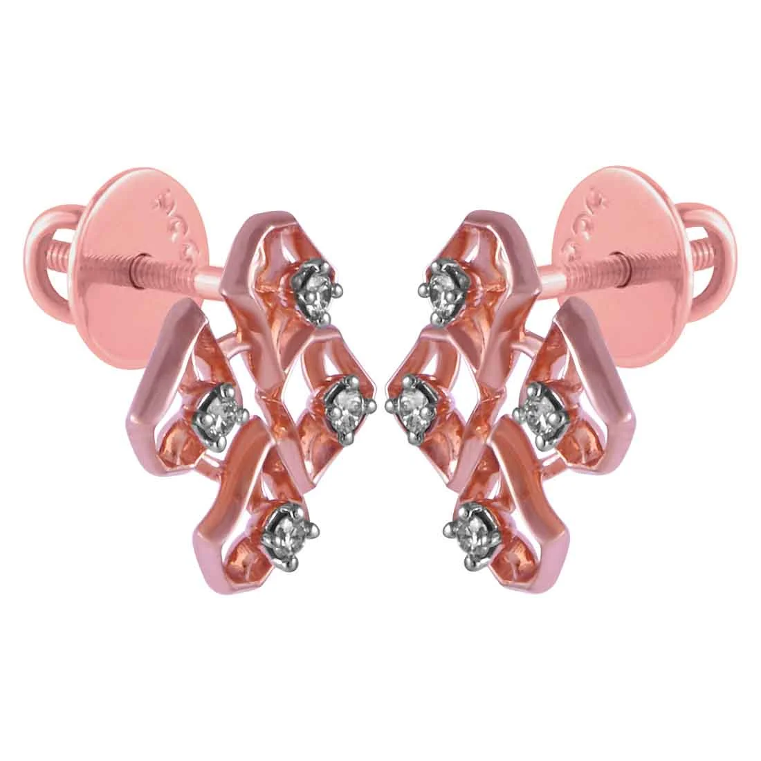 14KT (585) Rose Gold & Diamond Stud Earrings - Image 3