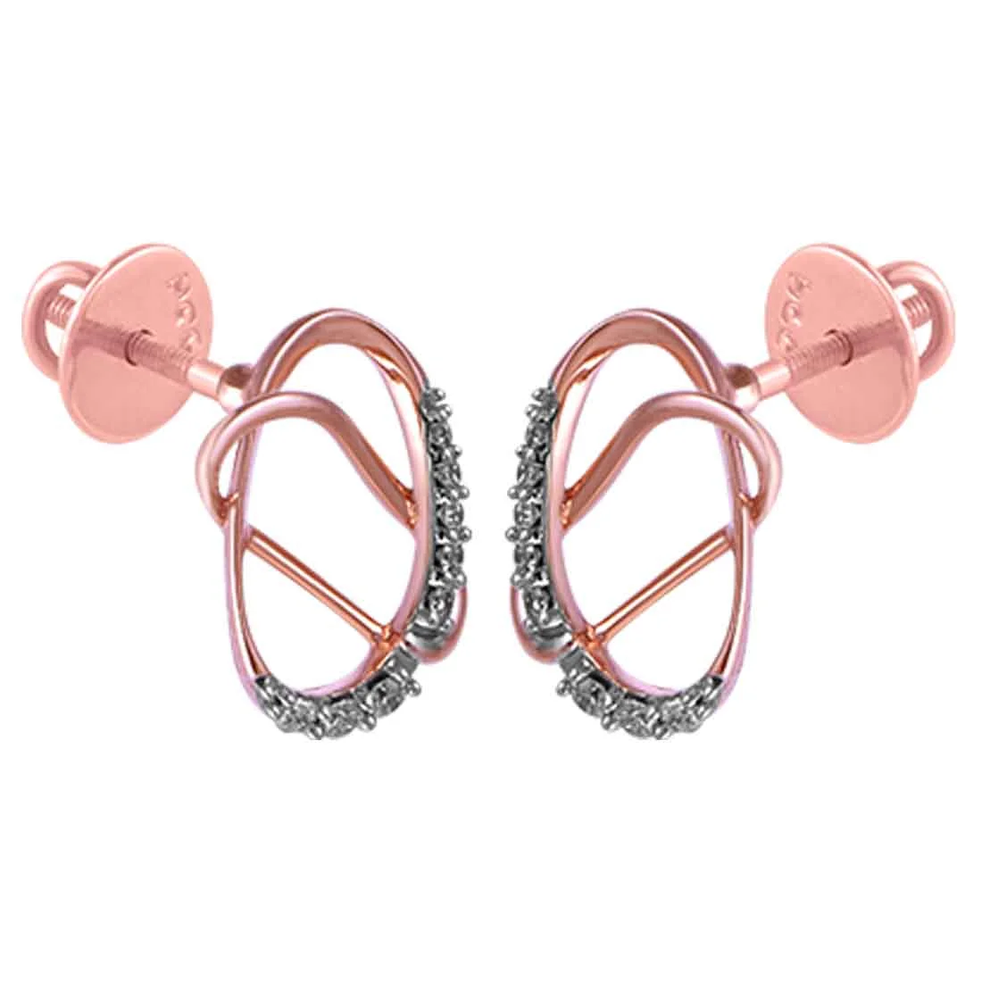 14KT (585) Rose Gold & Diamond Stud Earrings with Intertwined Shapes - Image 4