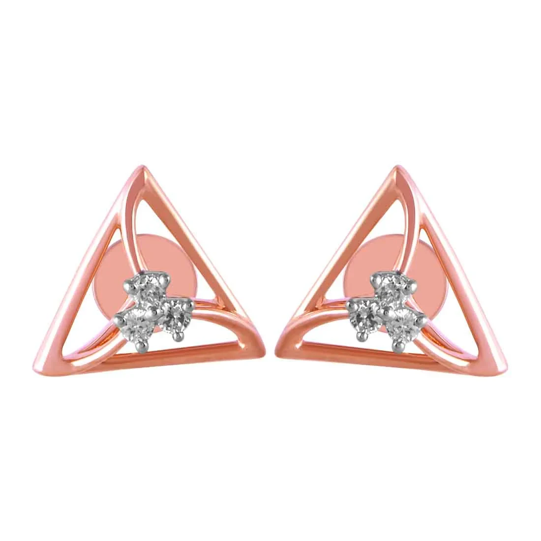 14KT (585) Rose Gold & Diamond Triangle Shaped Stud Earrings