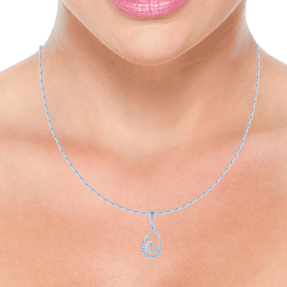 14KT (585) White Gold And Diamond Pendant For Women - Image 2