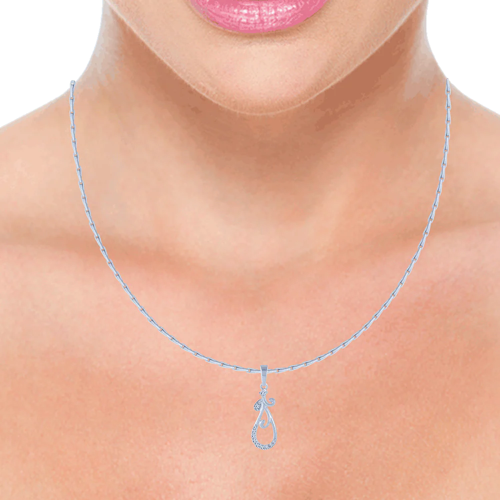 14KT (585) White Gold And Diamond Pendant For Women - Image 2