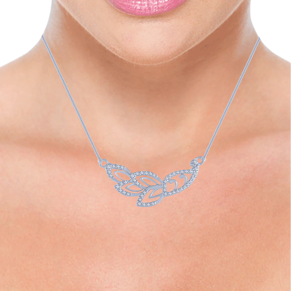14KT (585) White Gold And Diamond Pendant For Women - Image 2