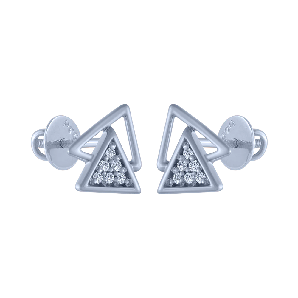 14KT (585) White Gold And Diamond Stud Earrings For Women - Image 3