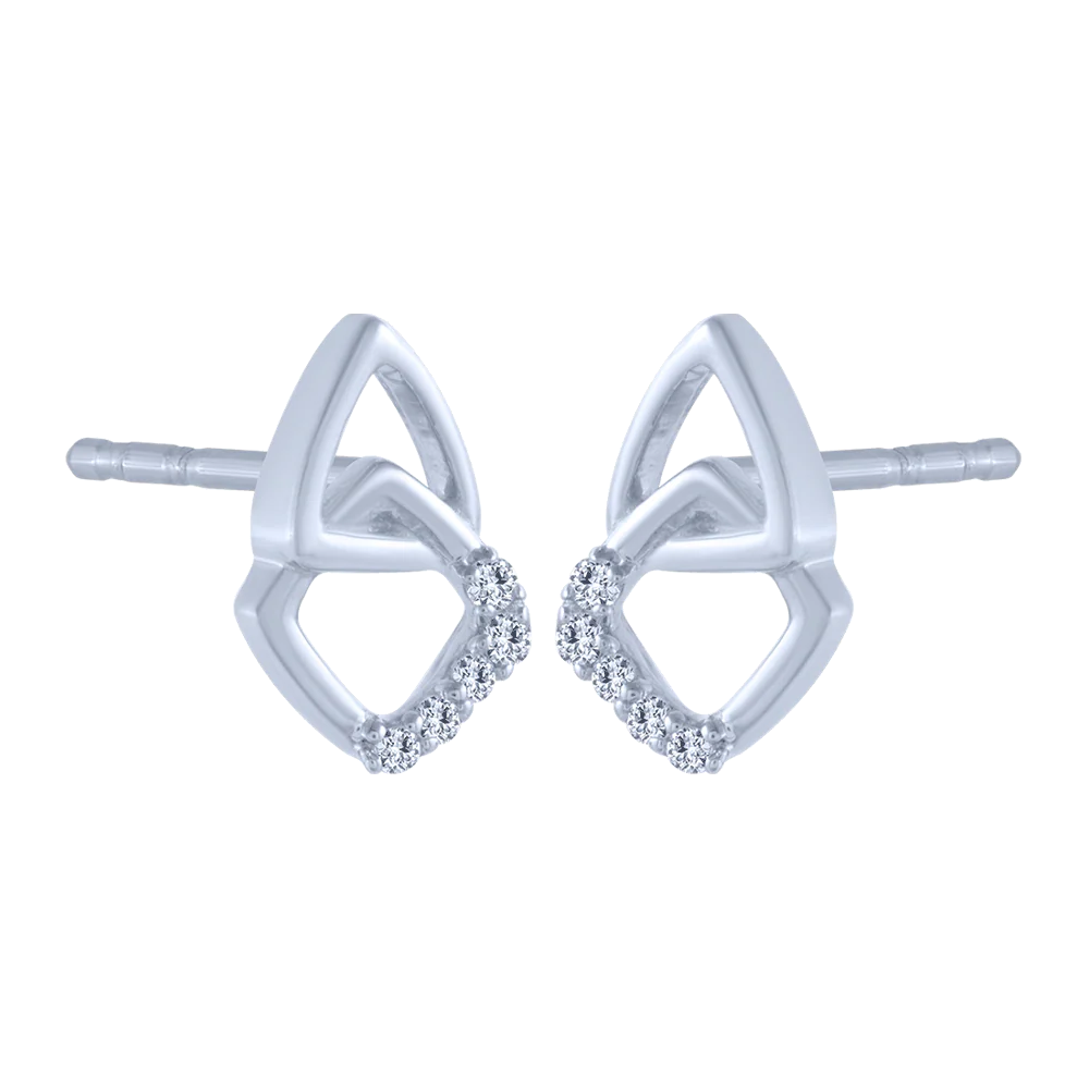 14KT (585) White Gold And Diamond Stud Earrings For Women - Image 3