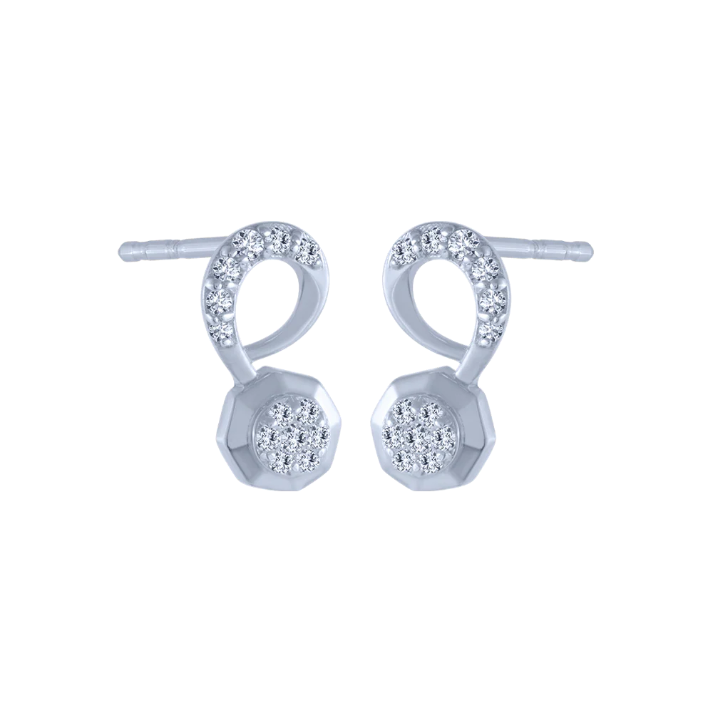 14KT (585) White Gold And Diamond Stud Earrings For Women - Image 3